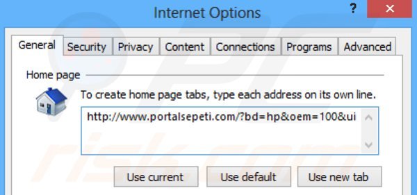 Rimuovere portalsepeti.com dalla Internet Explorer homepage