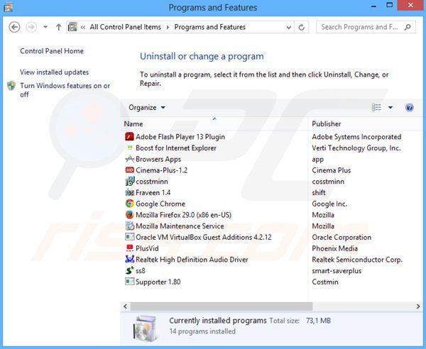 portalsepeti.com browser hijacker rimozione dal pannello di controllo