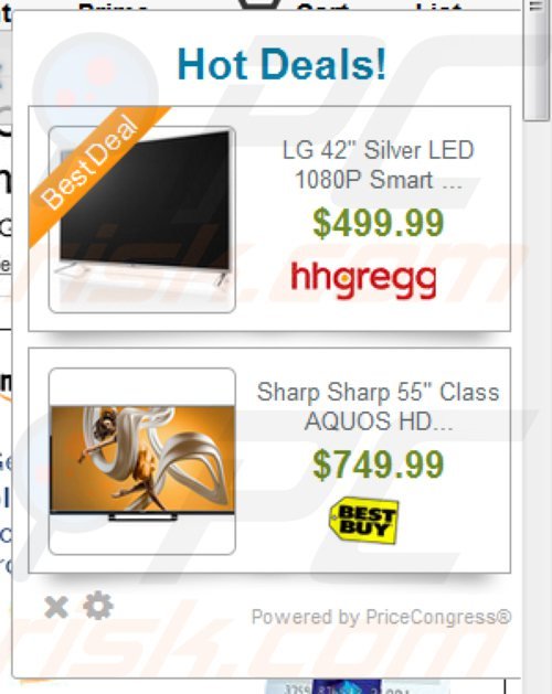 PriceCongress adware mentre genera delle pubblicità intrusive