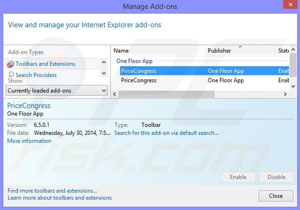 Rimuovere PriceCongress ads da Internet Explorer step 2