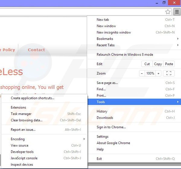 Rimuovere PriceLess ads da Google Chrome step 1