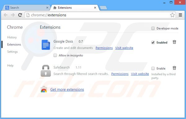 Rimuovere SafeSear.ch dalle estensioni di Google Chrome