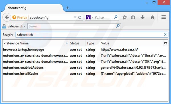 Rimuovere safesear.ch dal motore di ricerca di Mozilla Firefox