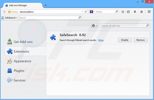 Rimuovere SafeSear.ch dai componenti aggiuntivi di Mozilla Firefox