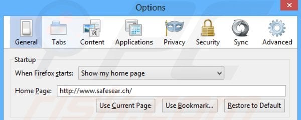 Rimuovere safesear.ch dalla Mozilla Firefox homepage