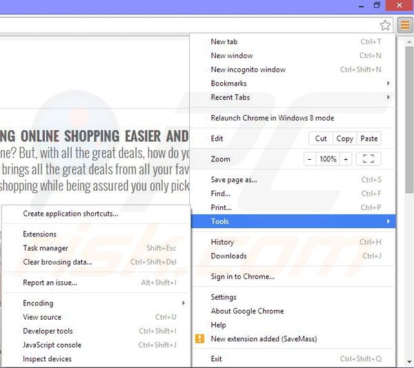 Rimuovere SaveMass ads da Google Chrome step 1