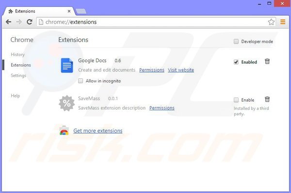 Rimuovere SaveMass ads da Google Chrome step 2