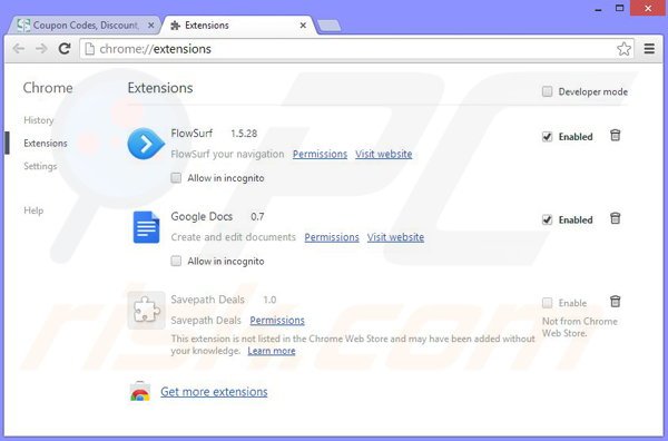 Rimuovere Savepath Deals ads da Google Chrome step 2