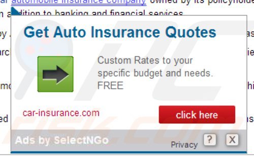 SelectNGo adware mentre genera pubblicità online (più comunemente contrassegnate come 'Ads by SelectNGo'