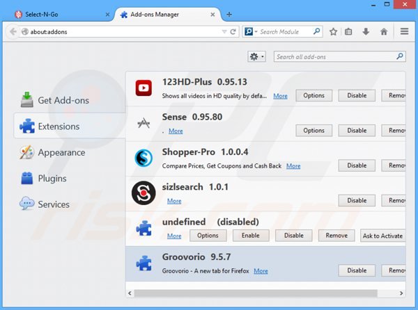 Rimuovere SelectNGo ads da Mozilla Firefox step 2