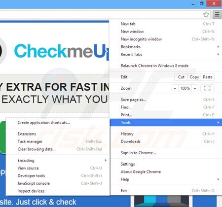 Rimuovere CheckMeUp ads da Google Chrome step 1