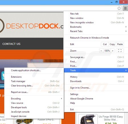 Rimuovere Desktop Dock da Google Chrome step 1