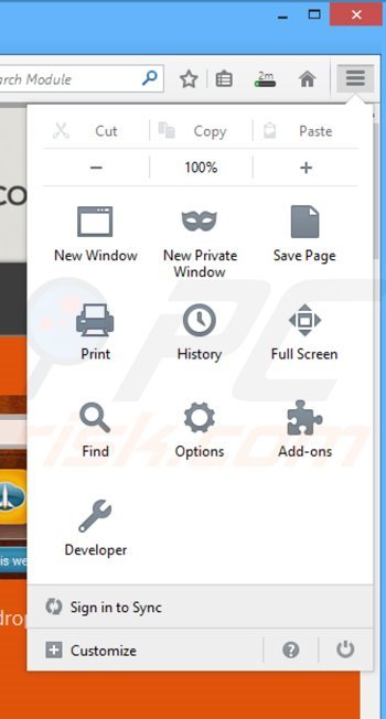 Rimuovere Desktop Dock da Mozilla Firefox step 1