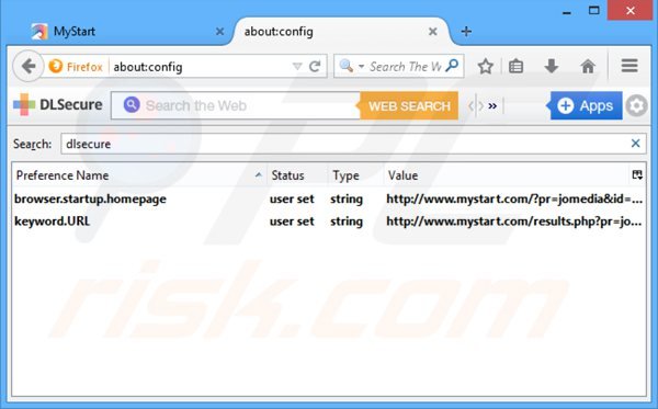 Rimuovere dlsecure dal motore di ricerca di Mozilla Firefox 