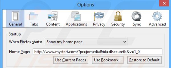 Rimuovere dlsecure dalla Mozilla Firefox homepage