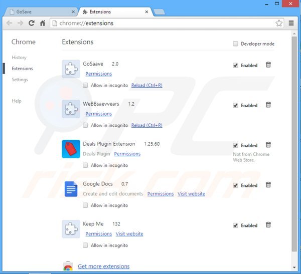 Rimuovere GoSave ads da Google Chrome step 2