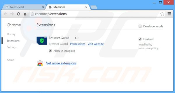 Rimuovere IneedSpeed ads da Google Chrome step 2