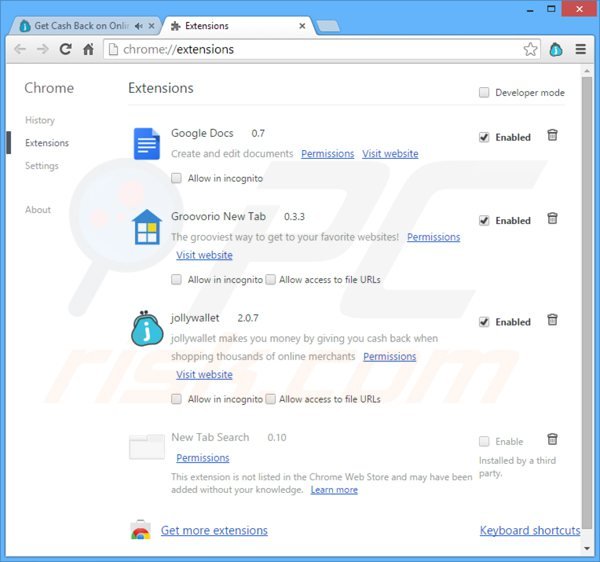 Rimuovere Jollywallet ads da Google Chrome step 2