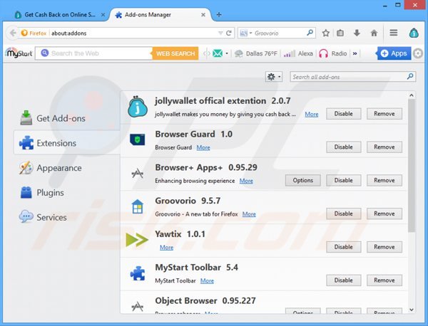 Rimuovere Jollywallet ads da Mozilla Firefox step 2