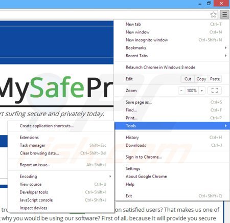 Rimuovere MySafeProxy da Google Chrome step 1