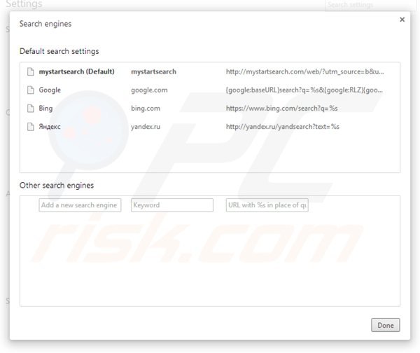 Rimuovere mystartsearch.com dal motore di ricerca di Google Chrome 