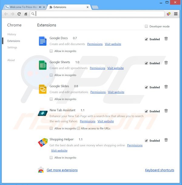 Rimuovere PriceHorse adware da Google Chrome step 2