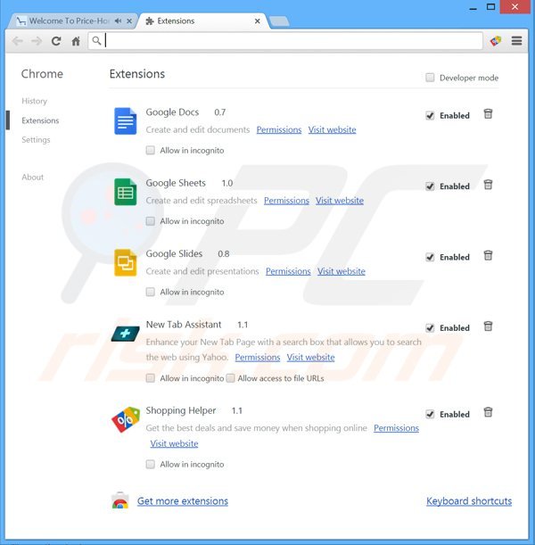 Rimuovere PriceHorse adware da Google Chrome step 2