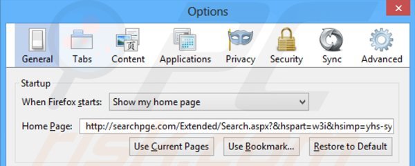 Rimozione searchpge.com dalla homepage di Mozilla Firefox