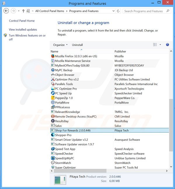 shop for rewards adware rimozione dal pannello di controllo
