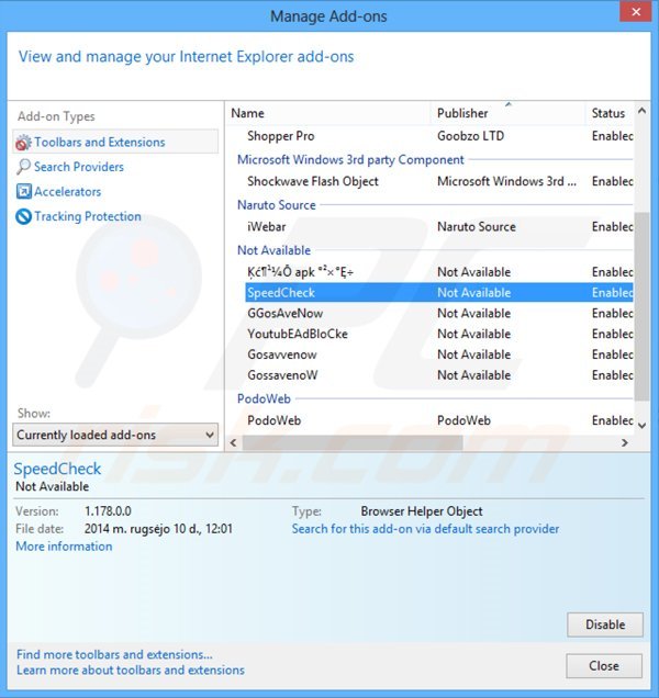 Rimuovere SpeedCheck ads da Internet Explorer step 2