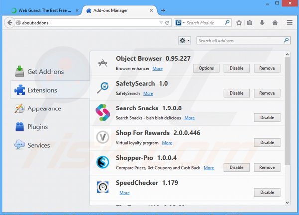 Rimuovere Web Guard da Mozilla Firefox step 2