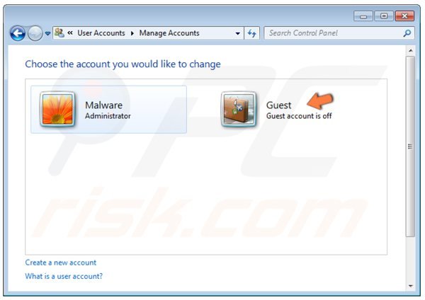 Windows 7 - attivare account ospite