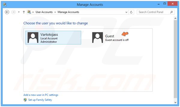 attivare account ospite Windows 8 step 3 - cliccare