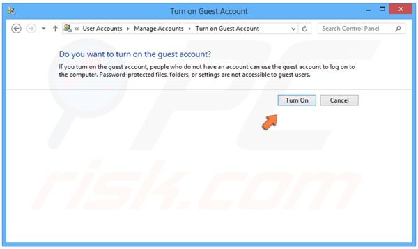 attivare account ospite in Windows 8 step 4 - click 