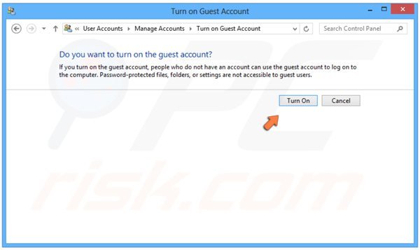 Accensione utente ospite in Windows 8 step 4 - click