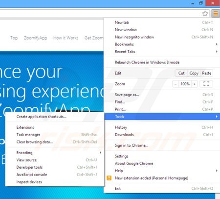 Rimuovere ZoomifyApp da Google Chrome step 1