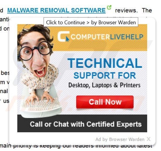 Browser Warden adware mentre genera annunci intrusivi