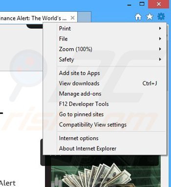 Rimuovere Finance Alert da Internet Explorer step 1