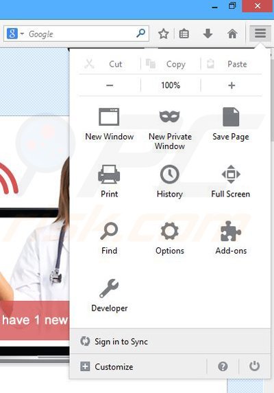 Rimuovere Health Alert adware da Mozilla Firefox step 1