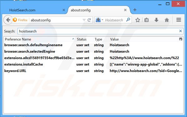 Cambia il tuo motore di ricerca predefinito hoistsearch.com in Mozilla Firefox 