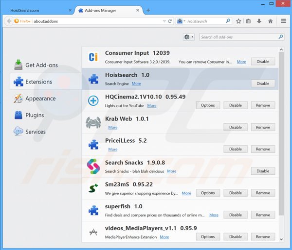 Rimuovere Hoistsearch.com da Mozilla Firefox 