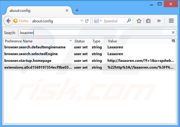 Rimuovere lasaoren.com dal motore di ricerca di Mozilla Firefox 