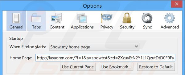 Rimuovere lasaoren.com dalla Mozilla Firefox homepage
