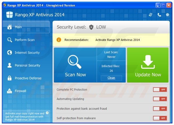 rango xp antivirus 2014 schermata