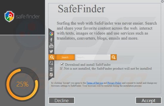 SafeFinder toolbar installation setup