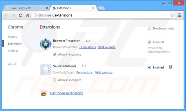 Rimuovere SaveDailyDeals da Google Chrome step 2