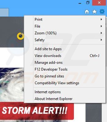 Rimuovere Storm Alert da Internet Explorer step 1