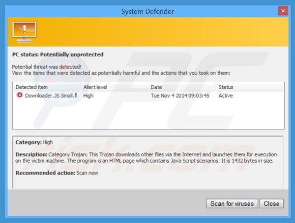 System Defender mentre genera dei messaggi fasulli