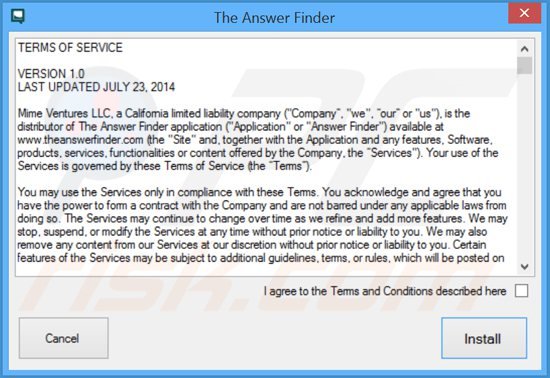 Il processo di installazione di TheAnswerFinder