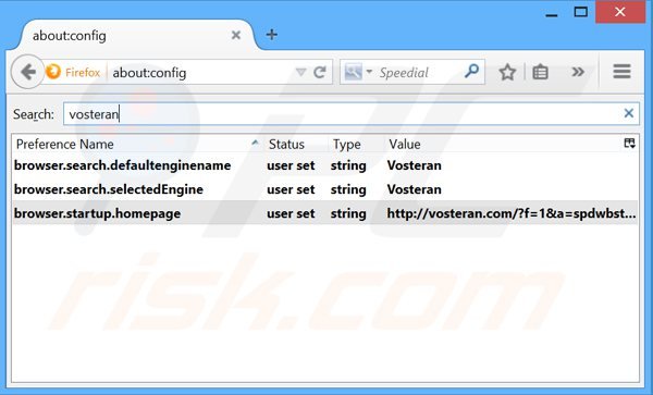 Rimuovere vosteran.com dal motore di ricerca di Mozilla Firefox